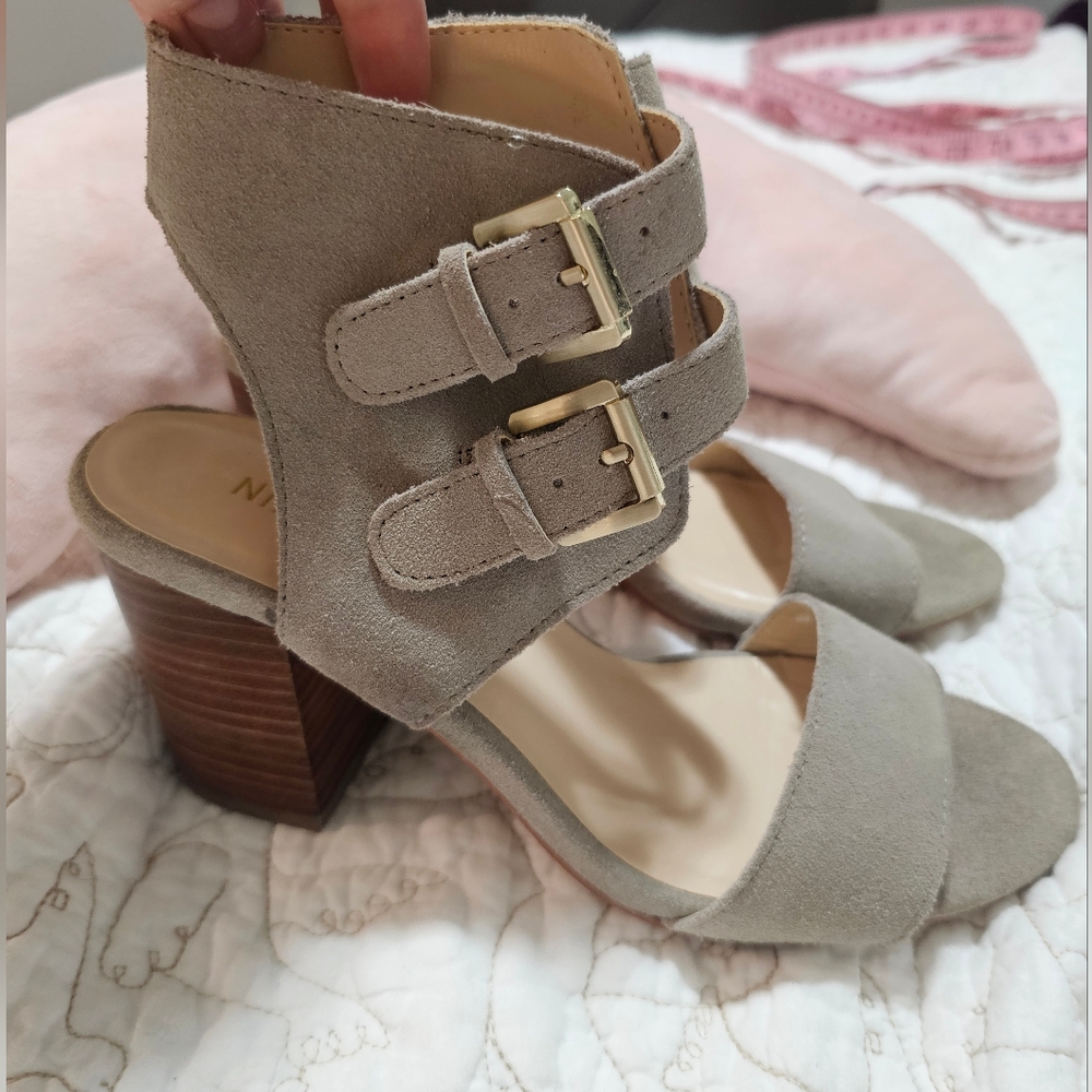 Nine West Taupe Gemina Sandals with Double Buckle Design